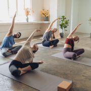 Yoga class stretching