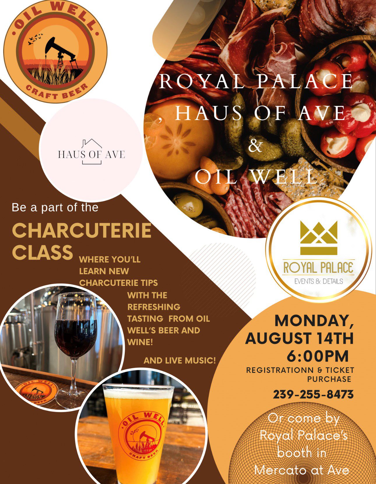 Oil Well Craft Beer, Haus of Ave and Royal Palace Events Charcuterie Class Event on Monday, Aug. 14 Flyer