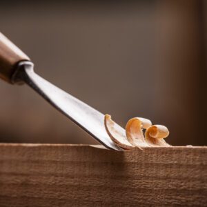 closeup gouge for wood on carpenter workbench