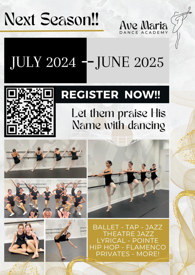 Register Now: Ave Maria Dance Academy Summer 2024 Flyer
