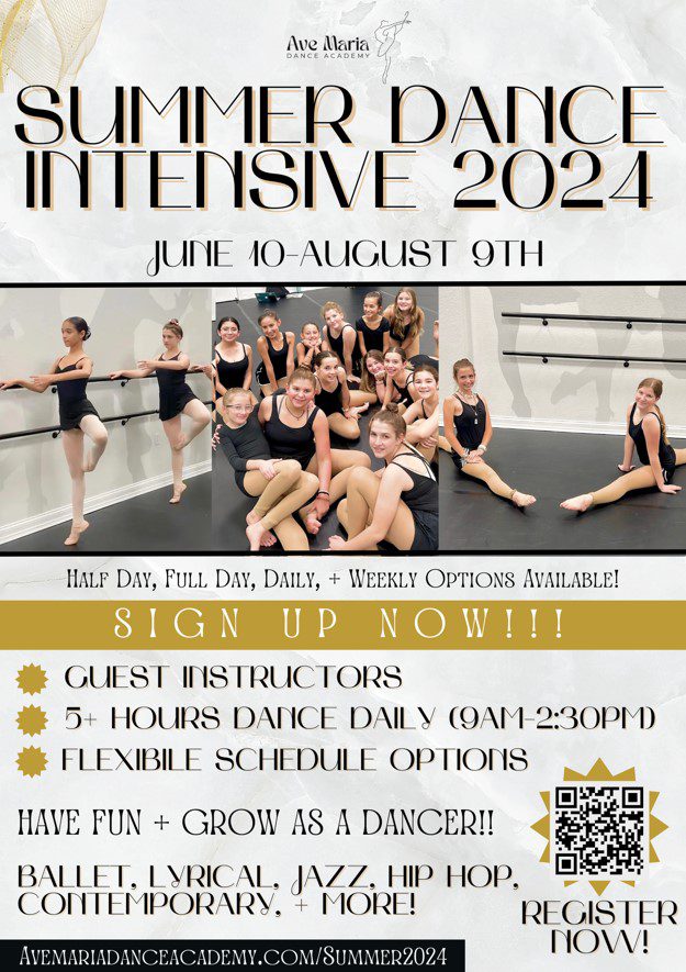 Register Now: Ave Maria Dance Academy Summer Dance Intensive 2024 Flyer