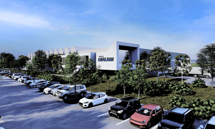 Rendering of Dialum glass manufacturing factory in Ave Maria, FL