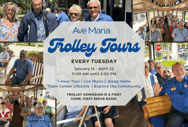 Ave Maria Trolley Tours Collage and Event Call-Out