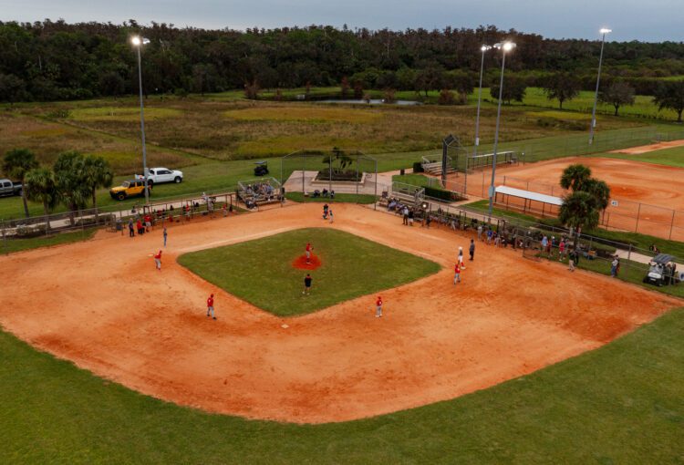 Aerial of Ave Maria's North Park ball fields, October 2024