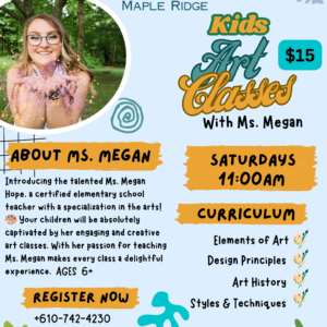 Kids Art Classes with Ms. Megan event flyer