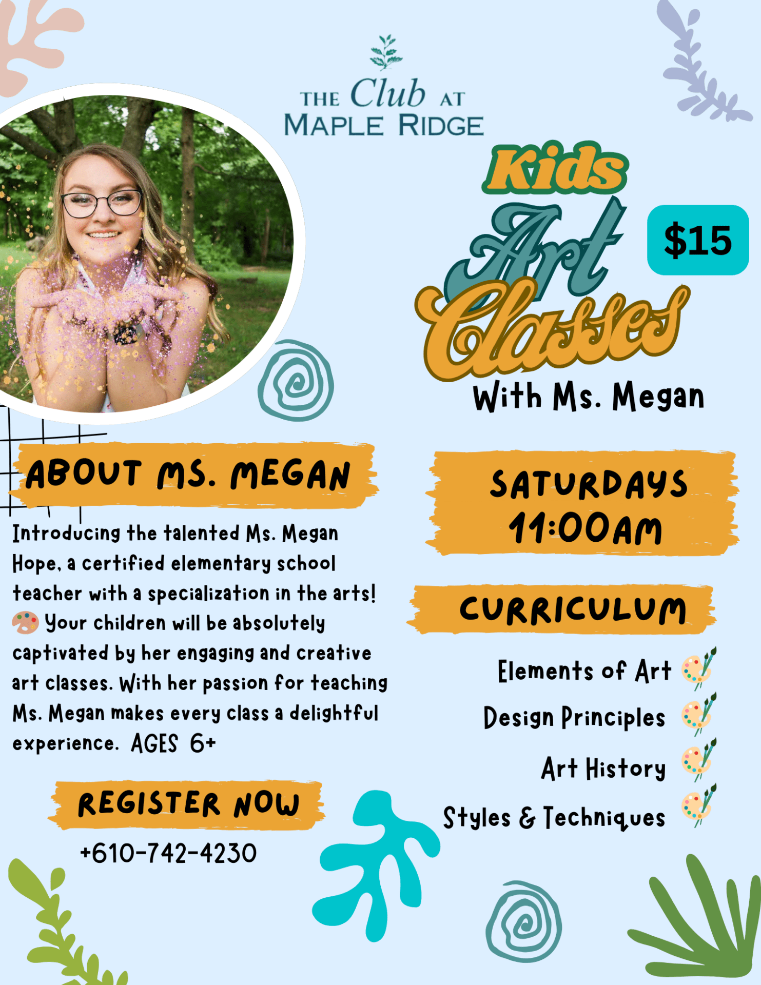 Kids Art Classes with Ms. Megan event flyer